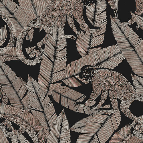 Black and Copper Wallpaper with Leaf and Animal Patterns