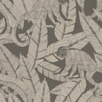 Gray, Brown, Silver Wallpaper with Leaf and Animal Patterns