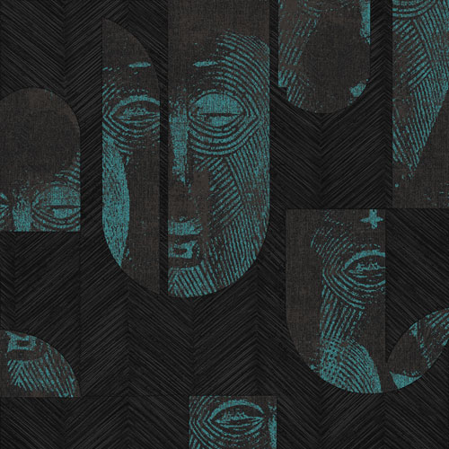 Green, Black Wallpaper with a Figurative Pattern