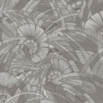 Neutral, Gray Wallpaper with Leaves, Geometric Pattern