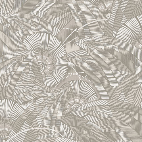 Beige, Neutral Wallpaper with Leaves, Geometric Pattern