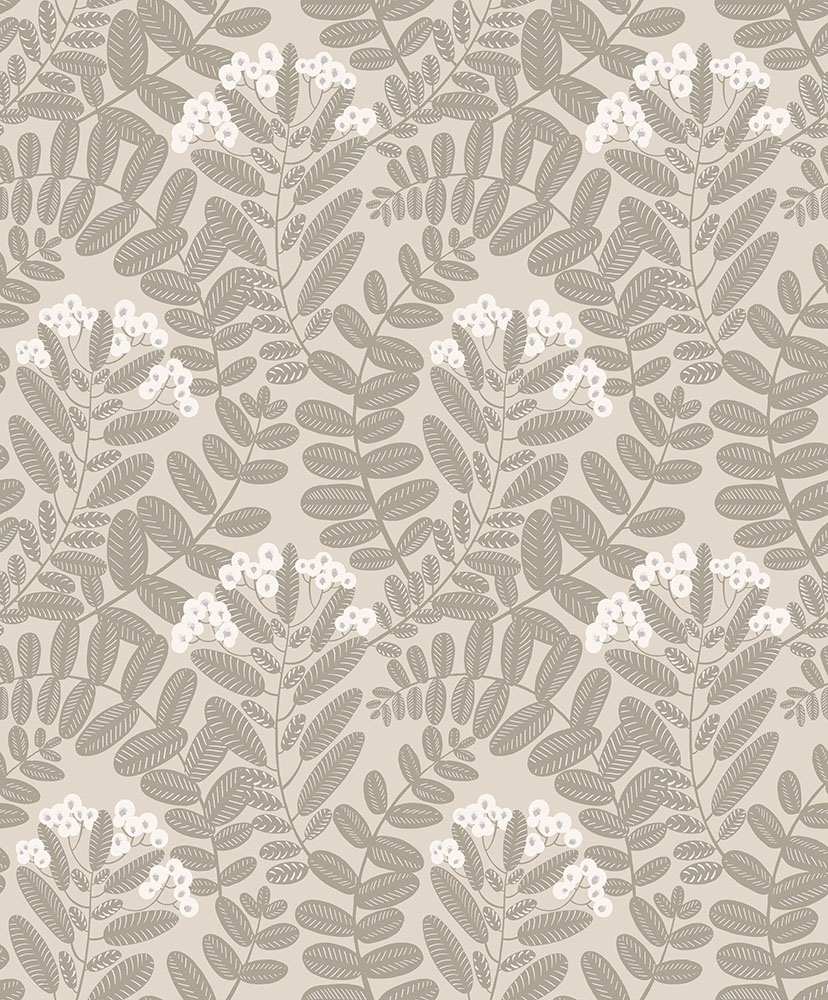 Beige wallpaper with a leaf pattern