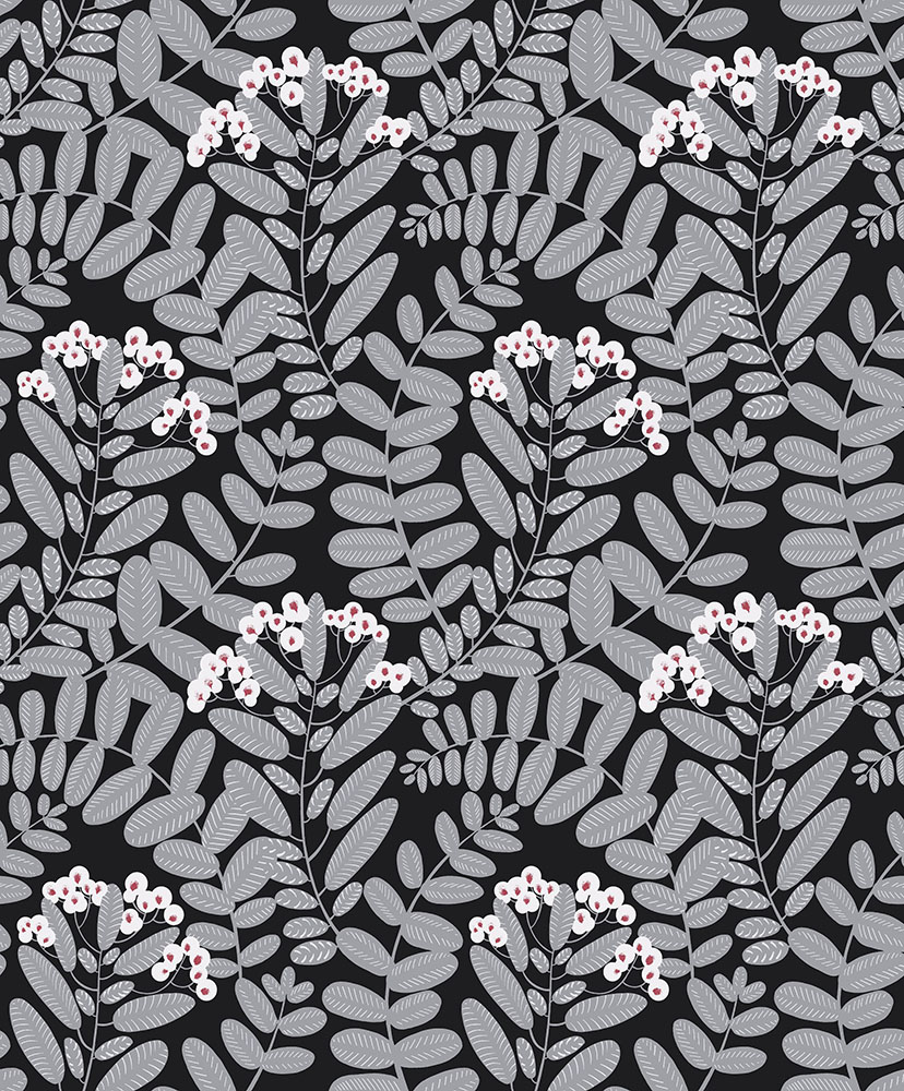 Black wallpaper with a leaf pattern