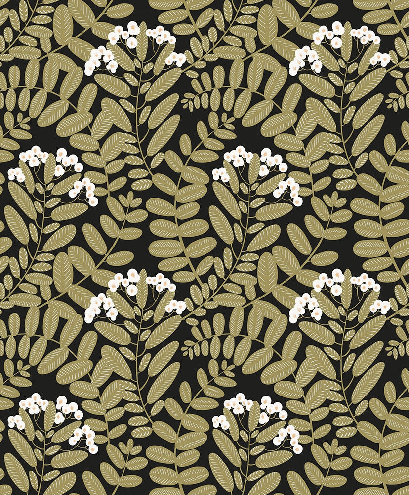 Green wallpaper with a leaf pattern
