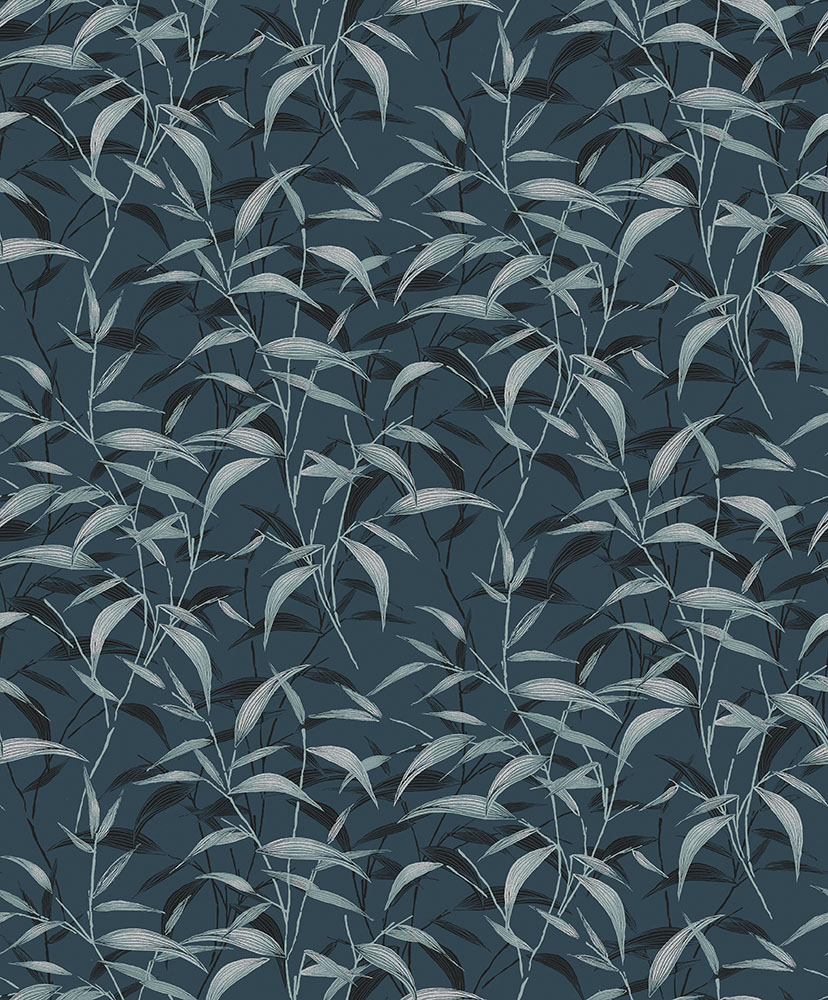 Blue wallpaper with a leaf pattern