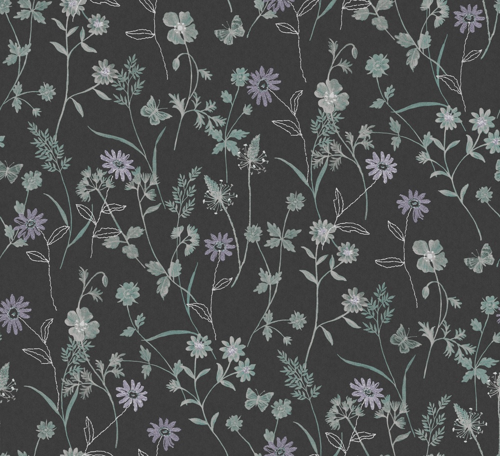 Svart tapet med Blommigt mönster