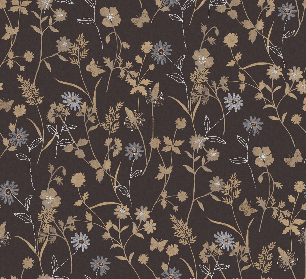 Brun tapet med Blommigt mönster