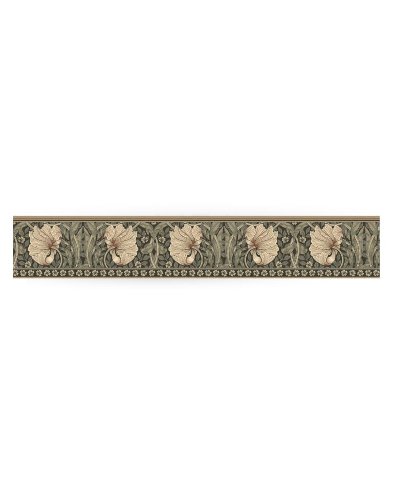 Black, Green Wallpaper with Border, Leaves, Floral Pattern
