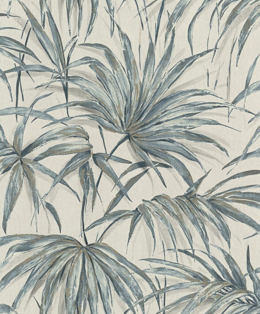 Blue wallpaper with a leaf pattern