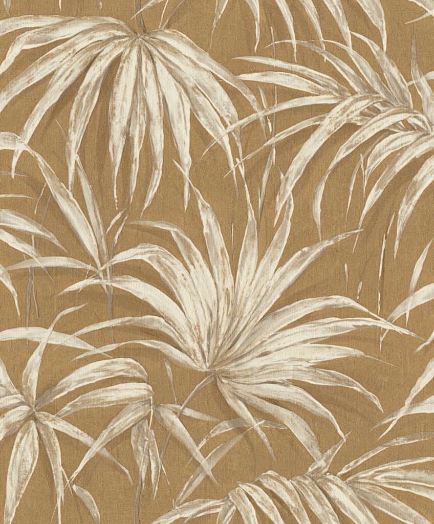 Yellow wallpaper with a leaf pattern