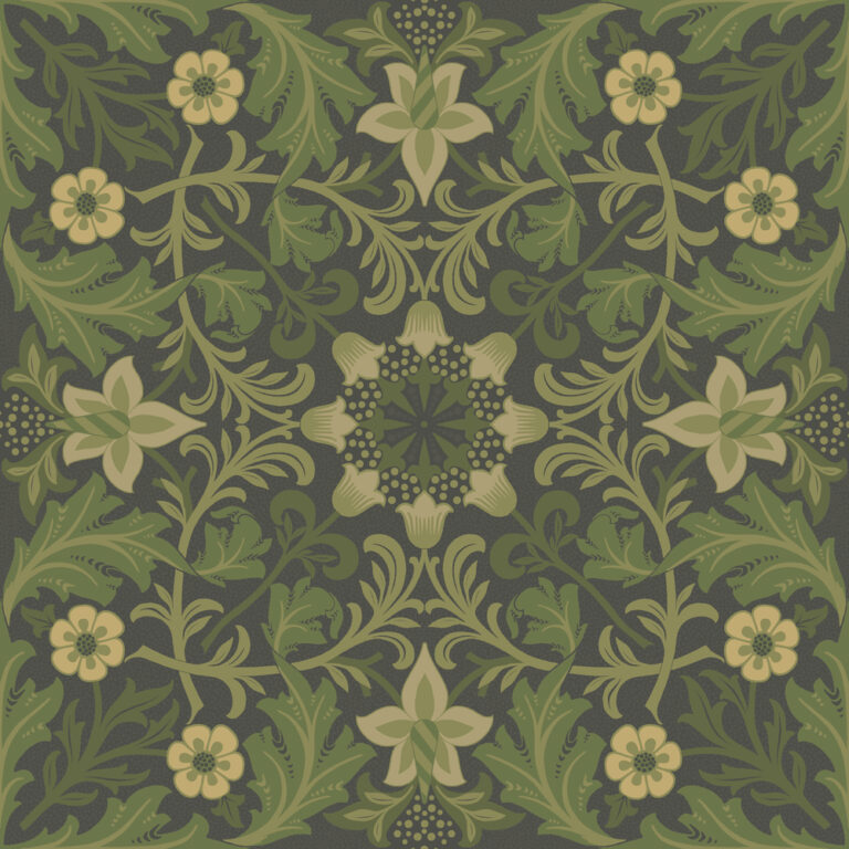Brown, Green Wallpaper with Leaves, Floral Pattern