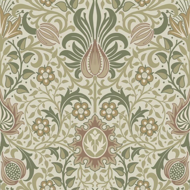 Beige, Multicolored Wallpaper with Leaves, Floral Pattern