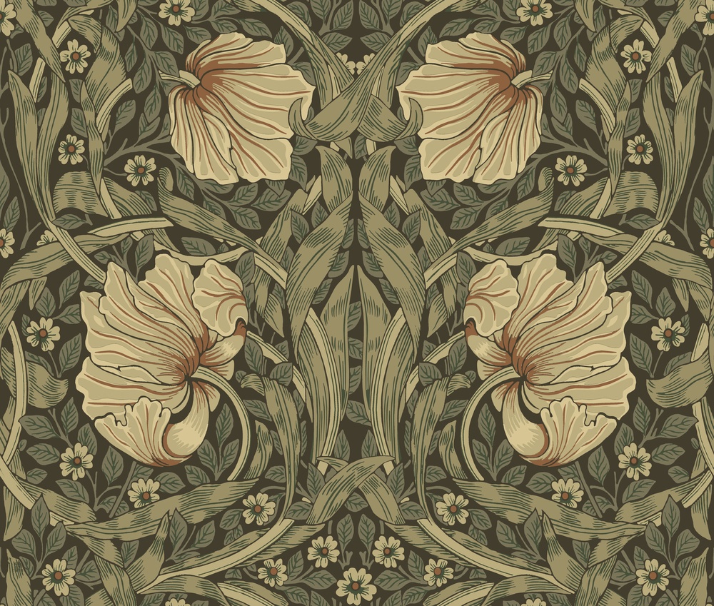 Brown, Beige Wallpaper with Floral and Leaf Patterns
