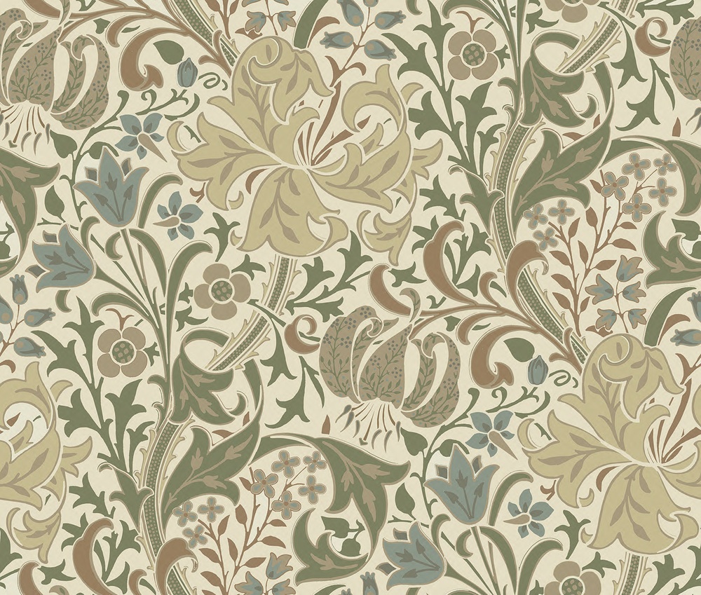 Beige, Multifärgat tapet med Blad, Blommigt mönster