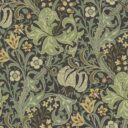Brown, Green Wallpaper with Floral and Leaf Patterns