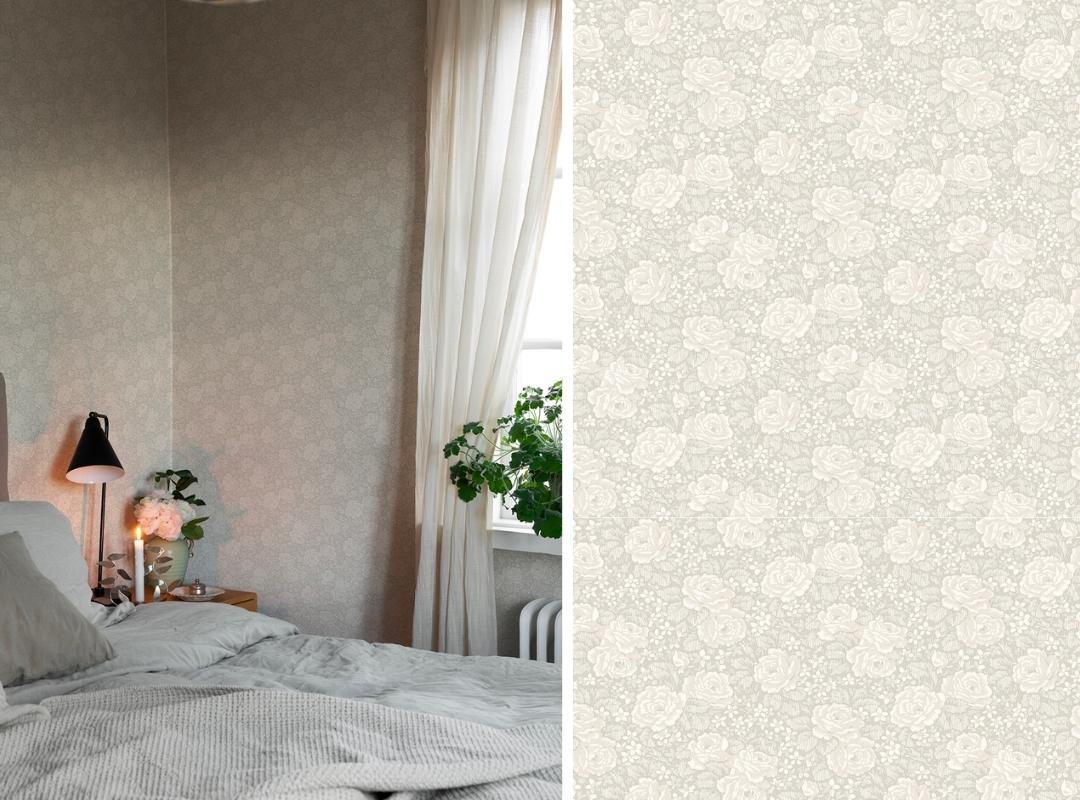 beige tapet med rosor